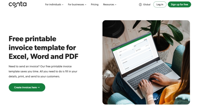 A screenshot of Conta's invoice template platform